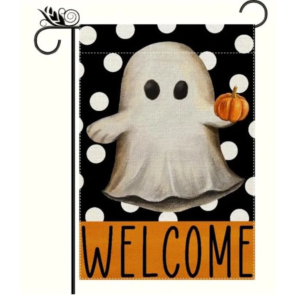 Garden Flag Halloween Ghost Welcome 12x18in Double Sided